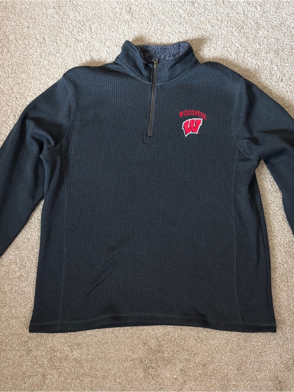 Champion Black Quarter-Zip Pullover with Red Wisconsin Logo